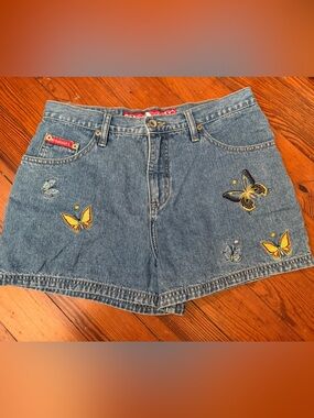 Embroidered Butterfly Denim Shorts